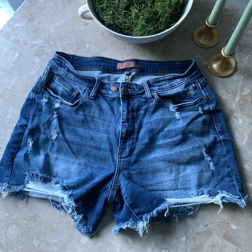 Judy Blue denim jeans size 1XL distressed medium Wash high rise summer raw ham